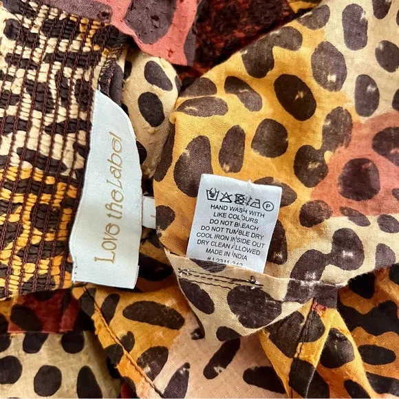 Love The Label Anthropologie Zuri Top Dotted Leopard Ruffle Button Shirt L - Picture 12 of 15